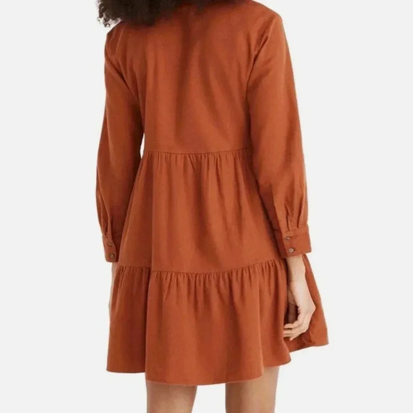 Madewell Flannel Button-Placket Tiered mini dress - Warm nutmeg - SIZE SMALL - Picture 5 of 11